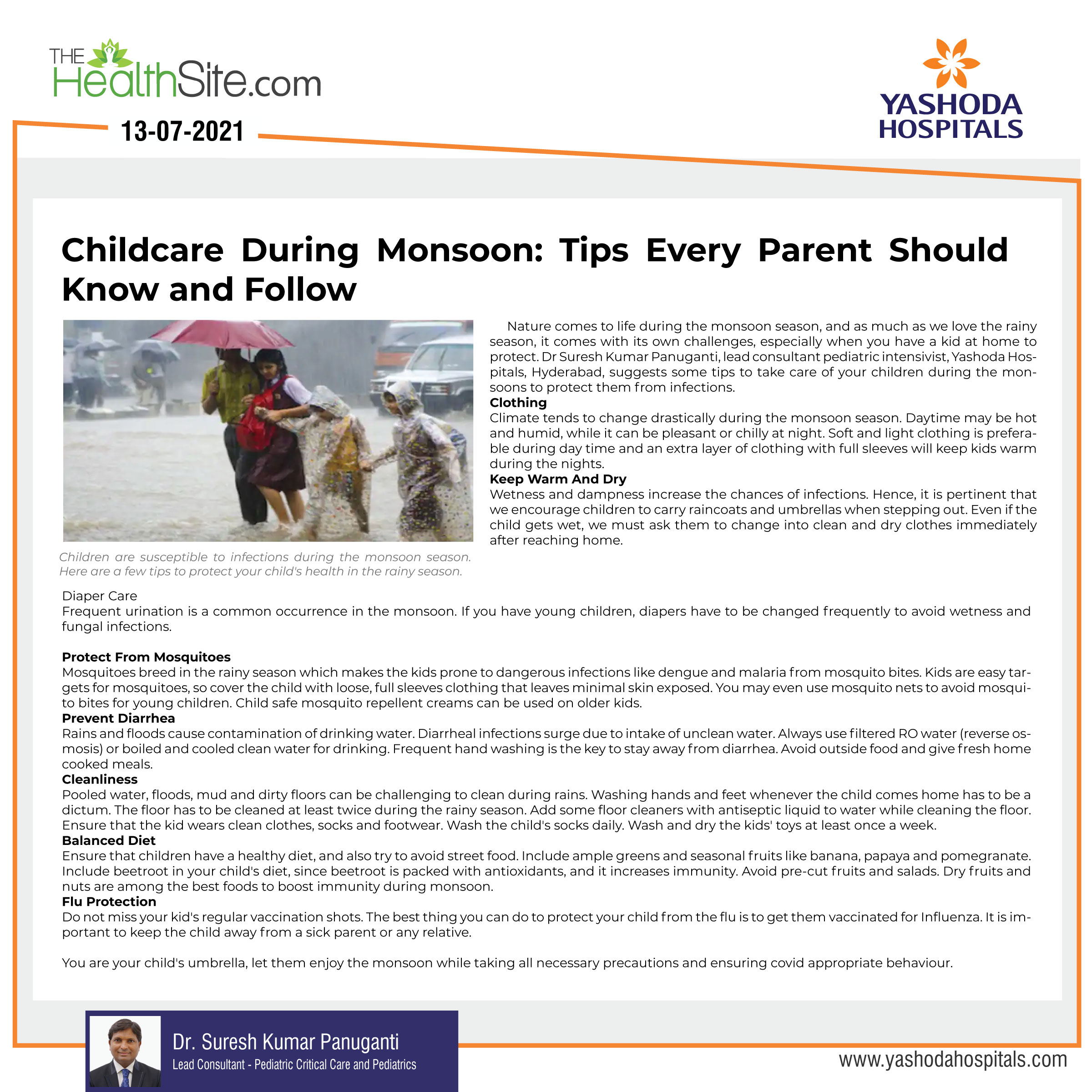 Tips for parents to take care their children during monsoon