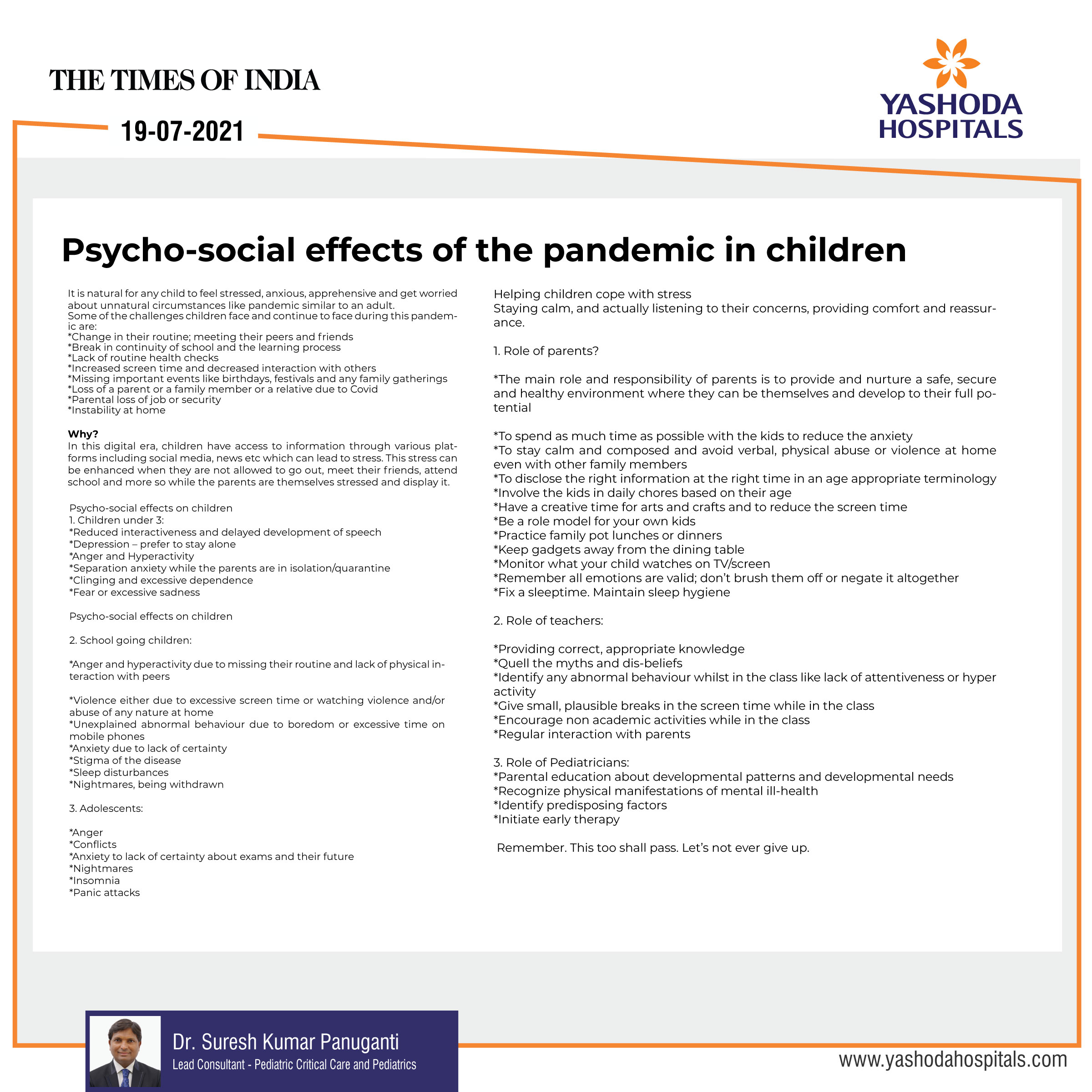Psycho social effects of the Pandemic in children