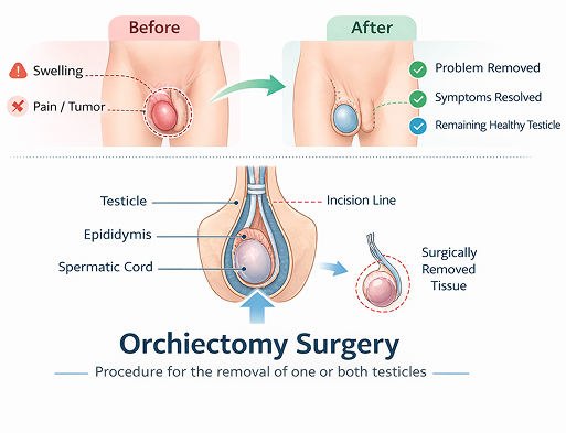 Orchiectomy Surgery before and after illustration