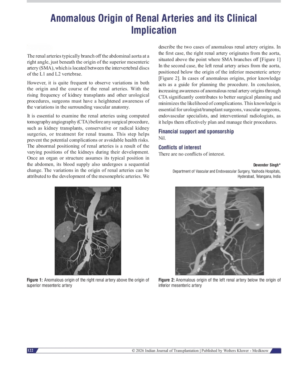 Anomalous Origin of Renal Arteries and its Clinical Implication