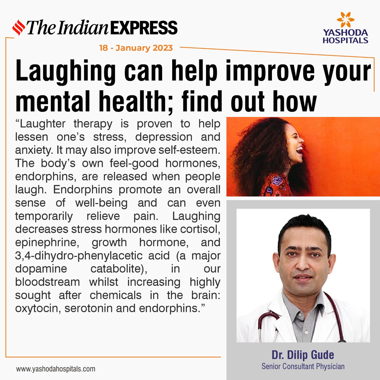 Laughter therapy is proven to help lessen one’s stress, depression and anxiety.