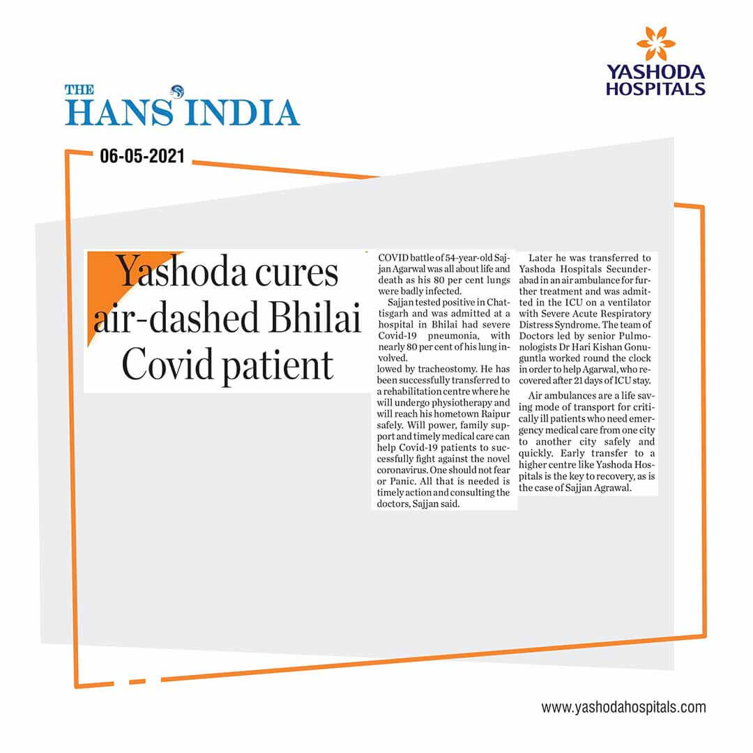 Yashoda cures air-dashed bhilai covid patient